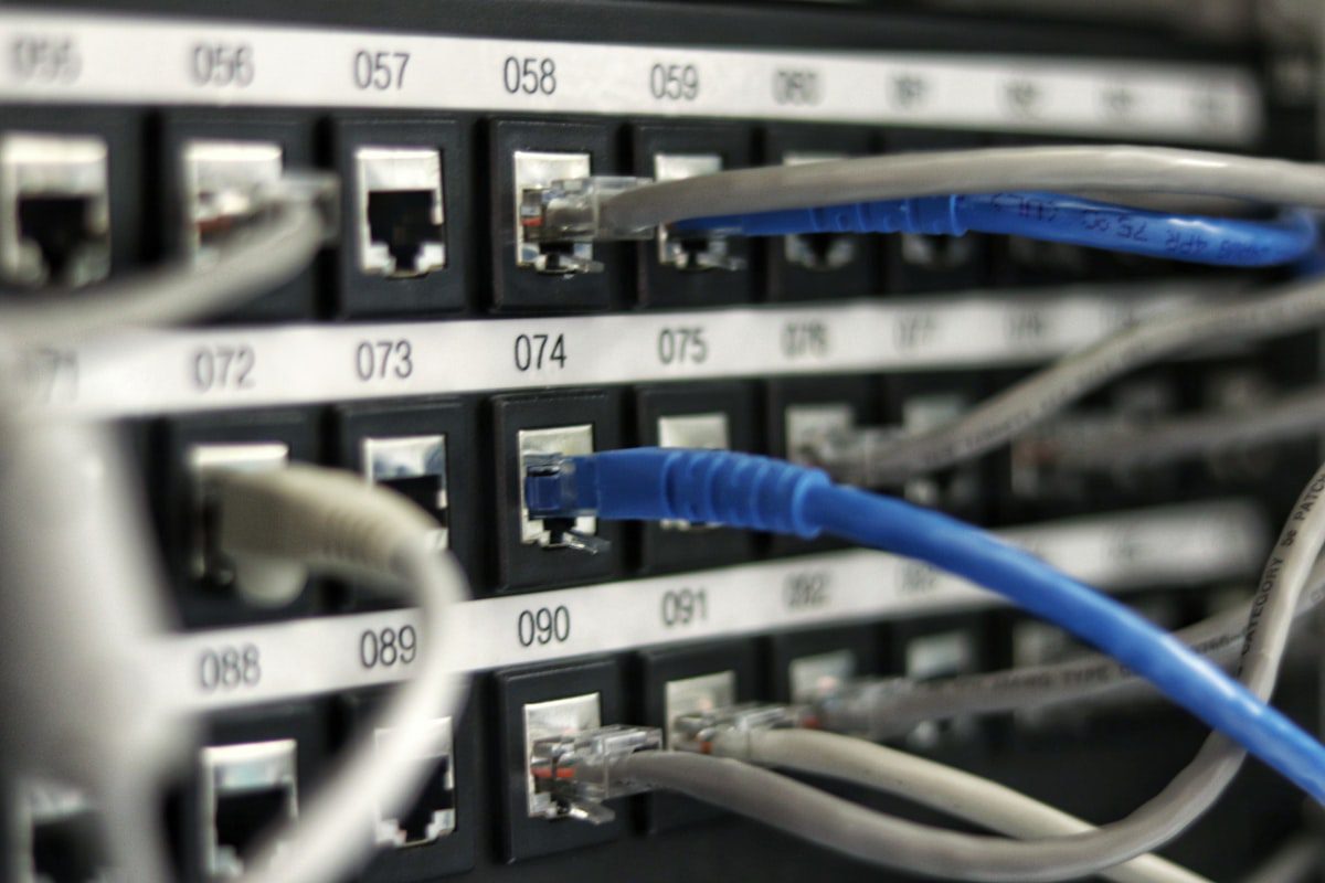 Network rack with Ethernet cables — home and small business networking