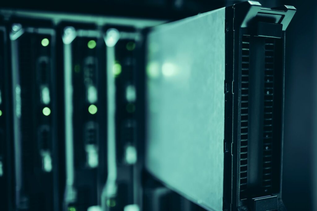 Business server hardware in a data center rack